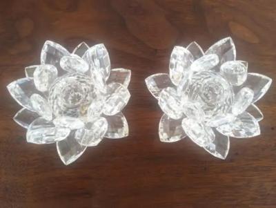  Swarovski Pair of Swarovski Crystal Water Lily Candleholders w box