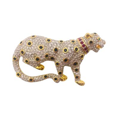  Swarovski Swarovski Pave Crystal Gold Leopard Brooch or Pin Signed and Retired