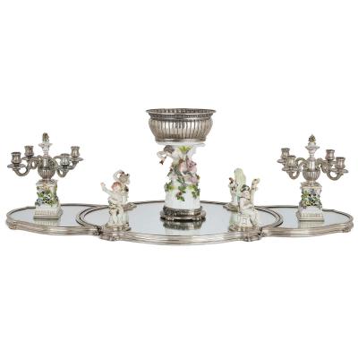  T tard Fr res French porcelain and silver centrepiece suite by T tard and Samson