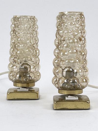  TEKA Leuchten Set of Two Lovely Brass Bubble Glass Bedside Table Lamps by TEKA Germany 1950s