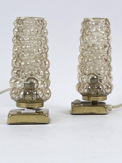  TEKA Leuchten Set of Two Lovely Brass Bubble Glass Bedside Table Lamps by TEKA Germany 1950s
