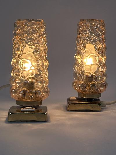  TEKA Leuchten Set of Two Lovely Brass Bubble Glass Bedside Table Lamps by TEKA Germany 1950s