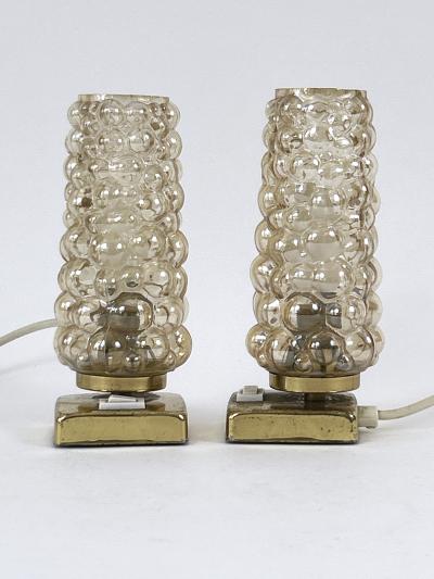  TEKA Leuchten Set of Two Lovely Brass Bubble Glass Bedside Table Lamps by TEKA Germany 1950s