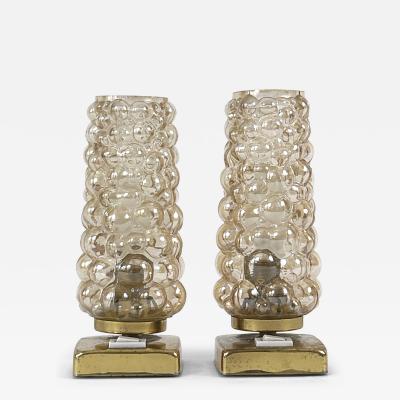  TEKA Leuchten Set of Two Lovely Brass Bubble Glass Bedside Table Lamps by TEKA Germany 1950s