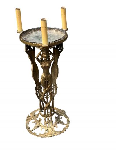  THE BOOTH COMPANY OF CHICAGO ART DECO 1920S GILT METAL HEADDRESSED MERMAIDS ILLUMINATED FISHBOWL STAND