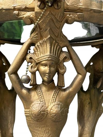  THE BOOTH COMPANY OF CHICAGO ART DECO 1920S GILT METAL HEADDRESSED MERMAIDS ILLUMINATED FISHBOWL STAND