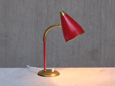  TR Co Pair of TR Co Adjustable Table Lamps in Red Metal and Brass Norway 1960s