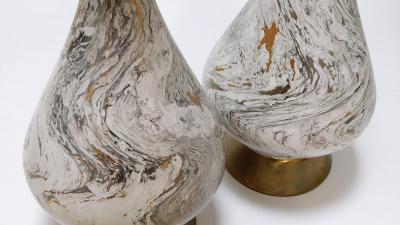 TYE of California Large pair of 1950s faux marble ceramic lamps by TYE of California Los Angeles