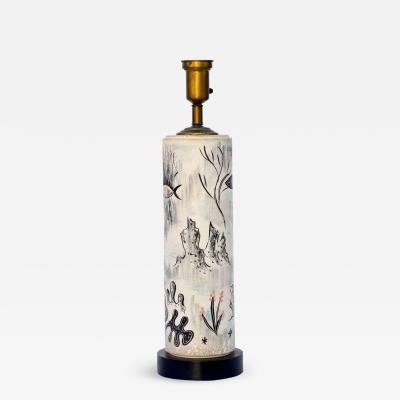  TYE of California Rare Hand Painted Cylinder Table lamp by TYE of California