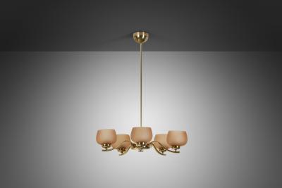  Taito Oy Five Arm 1443 5 Glass Chandelier by Paavo Tynell for Taito Finland 1930s