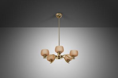  Taito Oy Five Arm 1443 5 Glass Chandelier by Paavo Tynell for Taito Finland 1930s