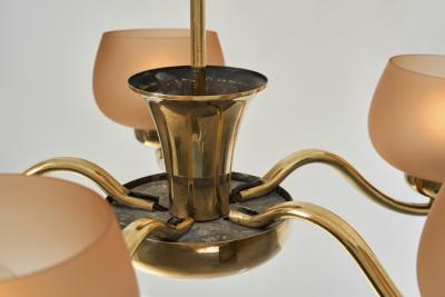  Taito Oy Five Arm 1443 5 Glass Chandelier by Paavo Tynell for Taito Finland 1930s