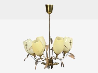  Taito Oy Paavo Tynell Chandelier Milk Glass Brass Finland 1950s