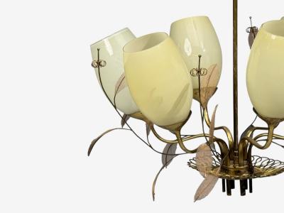  Taito Oy Paavo Tynell Chandelier Milk Glass Brass Finland 1950s