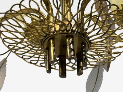  Taito Oy Paavo Tynell Chandelier Milk Glass Brass Finland 1950s