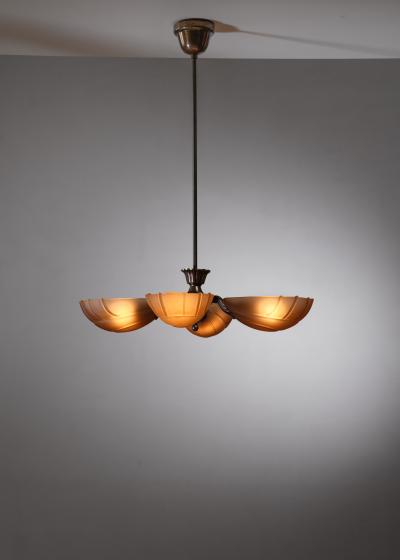  Taito Oy Paavo Tynell chandelier with four glass shades for Taito