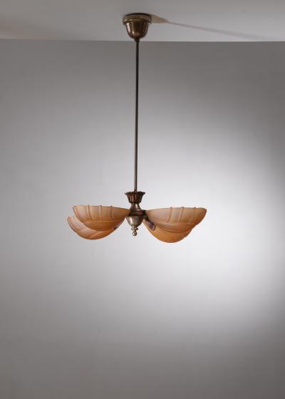  Taito Oy Paavo Tynell chandelier with four glass shades for Taito