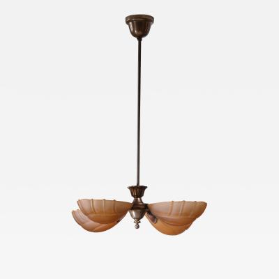  Taito Oy Paavo Tynell chandelier with four glass shades for Taito