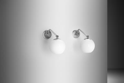  Taito Oy Pair of Nickel Plated Brass Wall Lamps by Paavo Tynell for Taito Finland 1930s