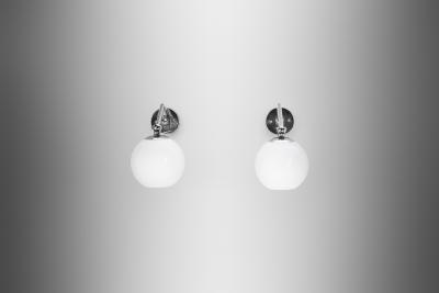  Taito Oy Pair of Nickel Plated Brass Wall Lamps by Paavo Tynell for Taito Finland 1930s