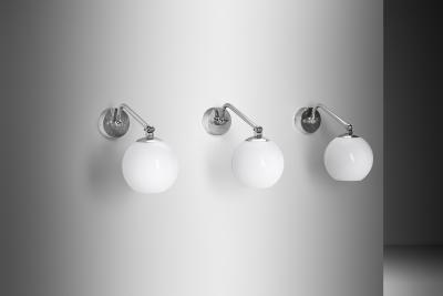 Taito Oy Set of Three Nickel Plated Wall Lamps by Paavo Tynell for Taito Finland 1930s