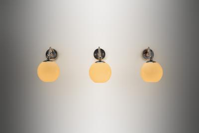  Taito Oy Set of Three Nickel Plated Wall Lamps by Paavo Tynell for Taito Finland 1930s