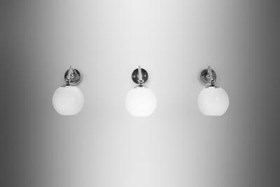  Taito Oy Set of Three Nickel Plated Wall Lamps by Paavo Tynell for Taito Finland 1930s