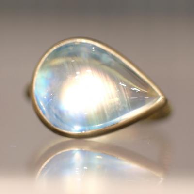  Talkative Rainbow Moonstone Pear Cabochon 22K Gold One of a Kind Ring Talkative 2024