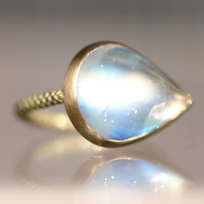  Talkative Rainbow Moonstone Pear Cabochon 22K Gold One of a Kind Ring Talkative 2024