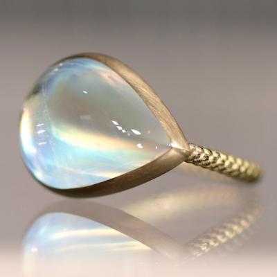  Talkative Rainbow Moonstone Pear Cabochon 22K Gold One of a Kind Ring Talkative 2024