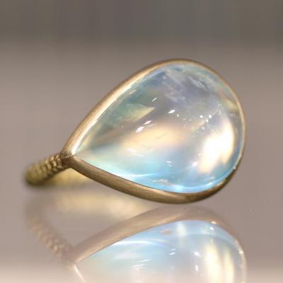  Talkative Rainbow Moonstone Pear Cabochon 22K Gold One of a Kind Ring Talkative 2024
