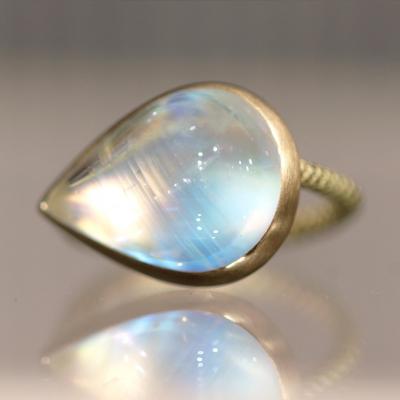  Talkative Rainbow Moonstone Pear Cabochon 22K Gold One of a Kind Ring Talkative 2024