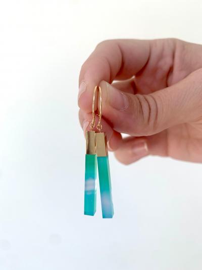  Talkative Sea Blue Chalcedony One of a Kind Gold Stick Drop Earrings Talkative 2024