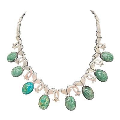 Taxco - Taxco Los Ballesteros Collar NECKLACE Green Stone Sterling