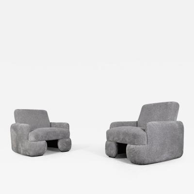  Tecnosalotto Pair of Gray Boucl Armchairs Italy 1970s