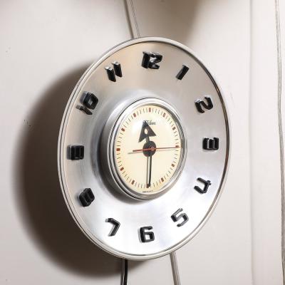  Telechron Mid Century Brushed Aluminum Bakelite Telechron Saucer Wall Clock Model 2H101
