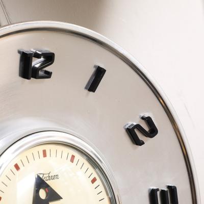  Telechron Mid Century Brushed Aluminum Bakelite Telechron Saucer Wall Clock Model 2H101