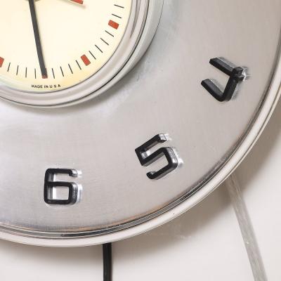  Telechron Mid Century Brushed Aluminum Bakelite Telechron Saucer Wall Clock Model 2H101