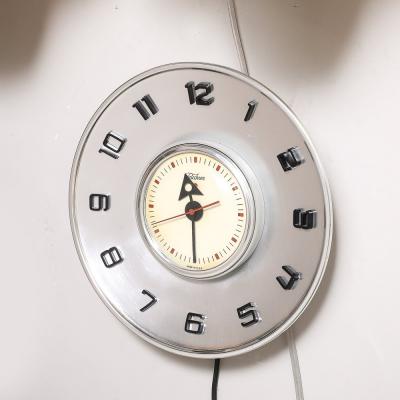  Telechron Mid Century Brushed Aluminum Bakelite Telechron Saucer Wall Clock Model 2H101