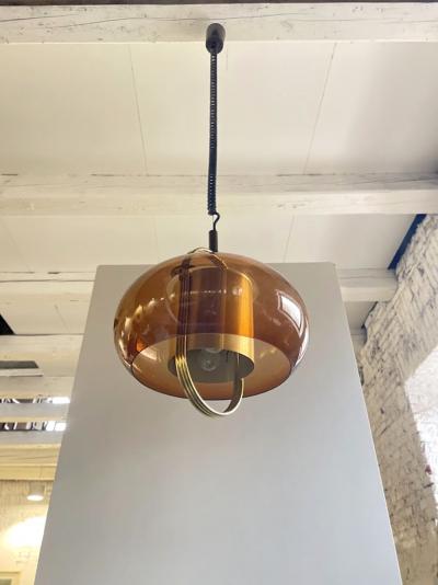  Temde Leuchten Brass and Smoked Glass Pendant Lamp by Temde Germany 1970s