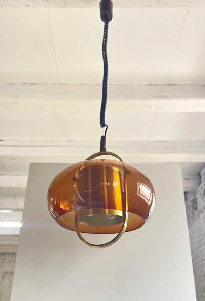  Temde Leuchten Brass and Smoked Glass Pendant Lamp by Temde Germany 1970s