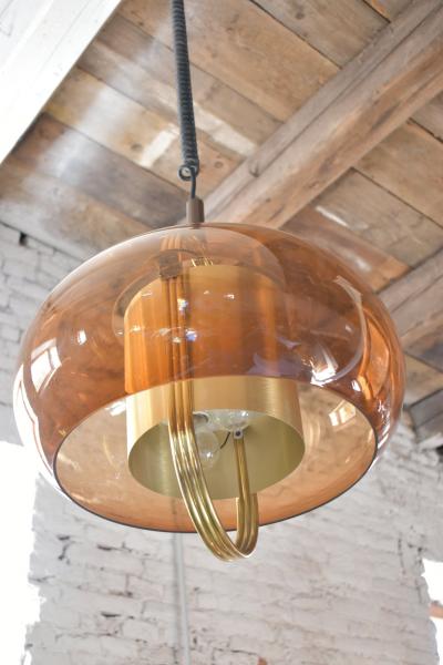  Temde Leuchten Brass and Smoked Glass Pendant Lamp by Temde Germany 1970s