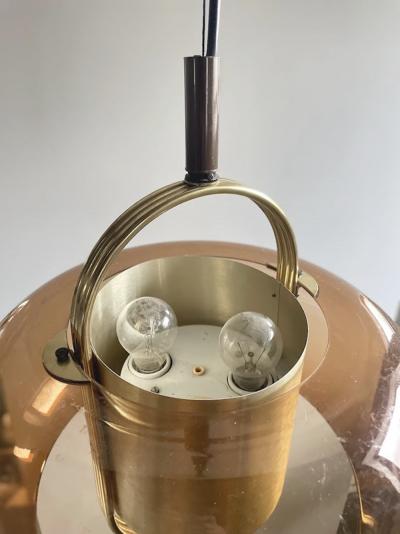  Temde Leuchten Brass and Smoked Glass Pendant Lamp by Temde Germany 1970s
