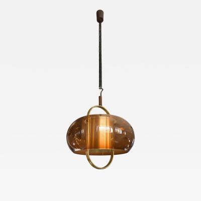 Temde Leuchten Brass and Smoked Glass Pendant Lamp by Temde Germany 1970s