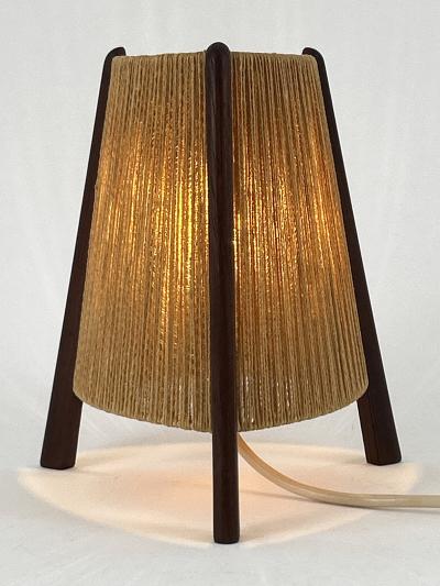  Temde Leuchten Lovely Mid Century Modern Teak Sisal Bedside Table Lamp Denmark 1960s
