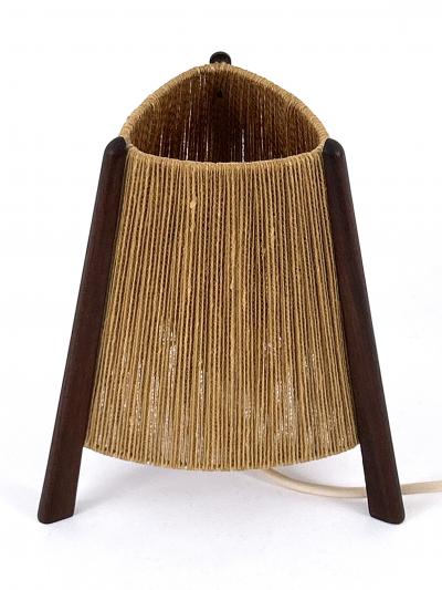  Temde Leuchten Lovely Mid Century Modern Teak Sisal Bedside Table Lamp Denmark 1960s