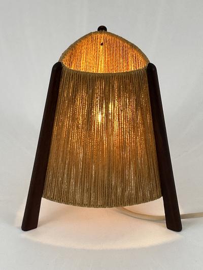 Temde Leuchten Lovely Mid Century Modern Teak Sisal Bedside Table Lamp Denmark 1960s