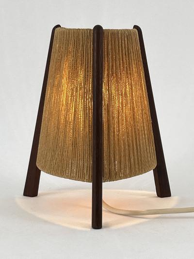  Temde Leuchten Lovely Mid Century Modern Teak Sisal Bedside Table Lamp Denmark 1960s