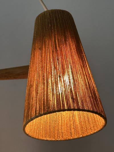  Temde Leuchten Mid Century Sisal Teak Pendant Lamp or Chandelier by Temde Switzerland 1960s