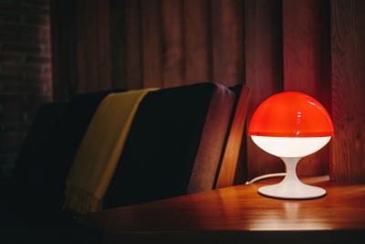 Temde Leuchten Pair of 1960s Max Bill Red White Table Lamps for Temde Leuchten Switzerland